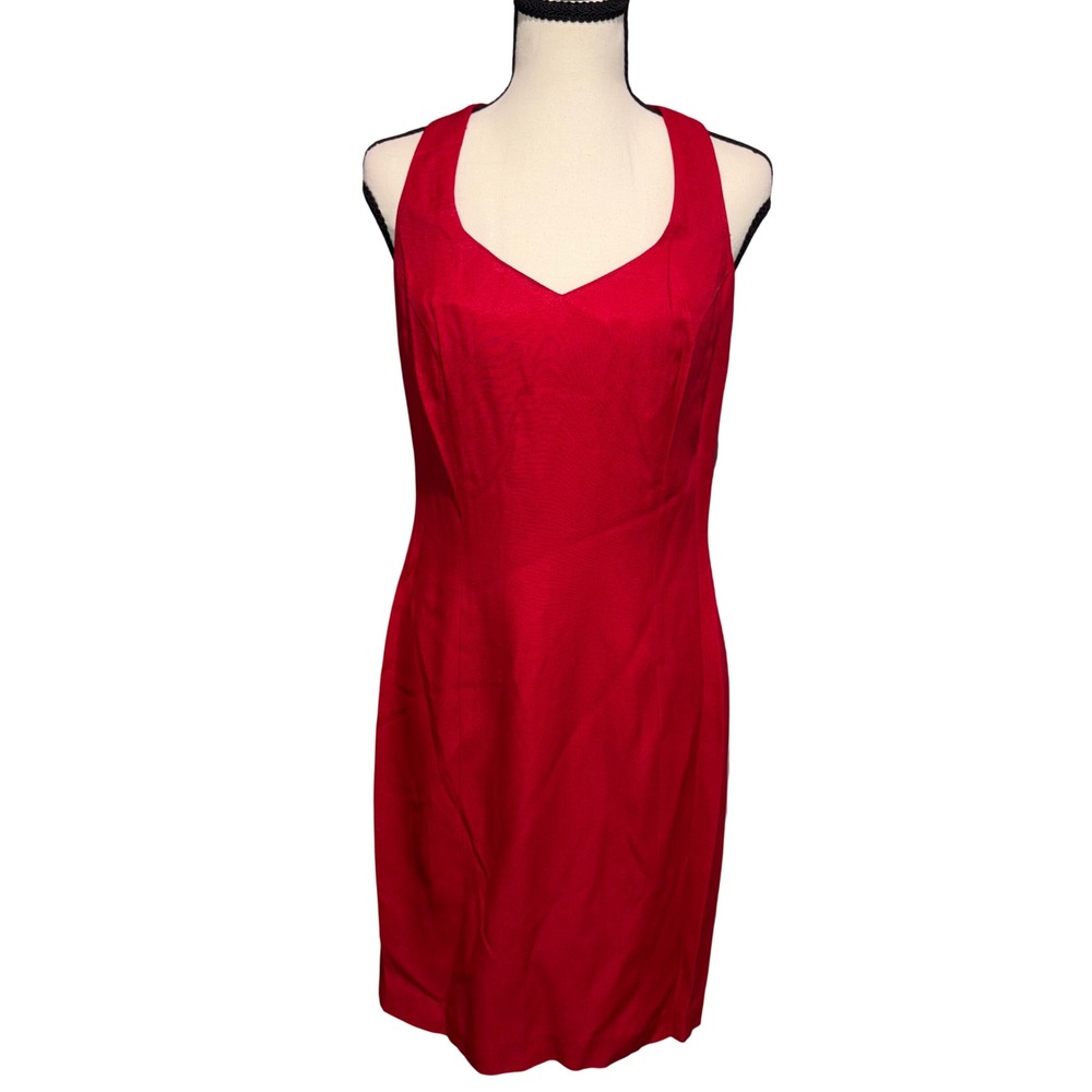 Vintage Strappy Back Sheath Dress Cocktail Women Size‎ 12 Red CDC Petites - Picture 2 of 13